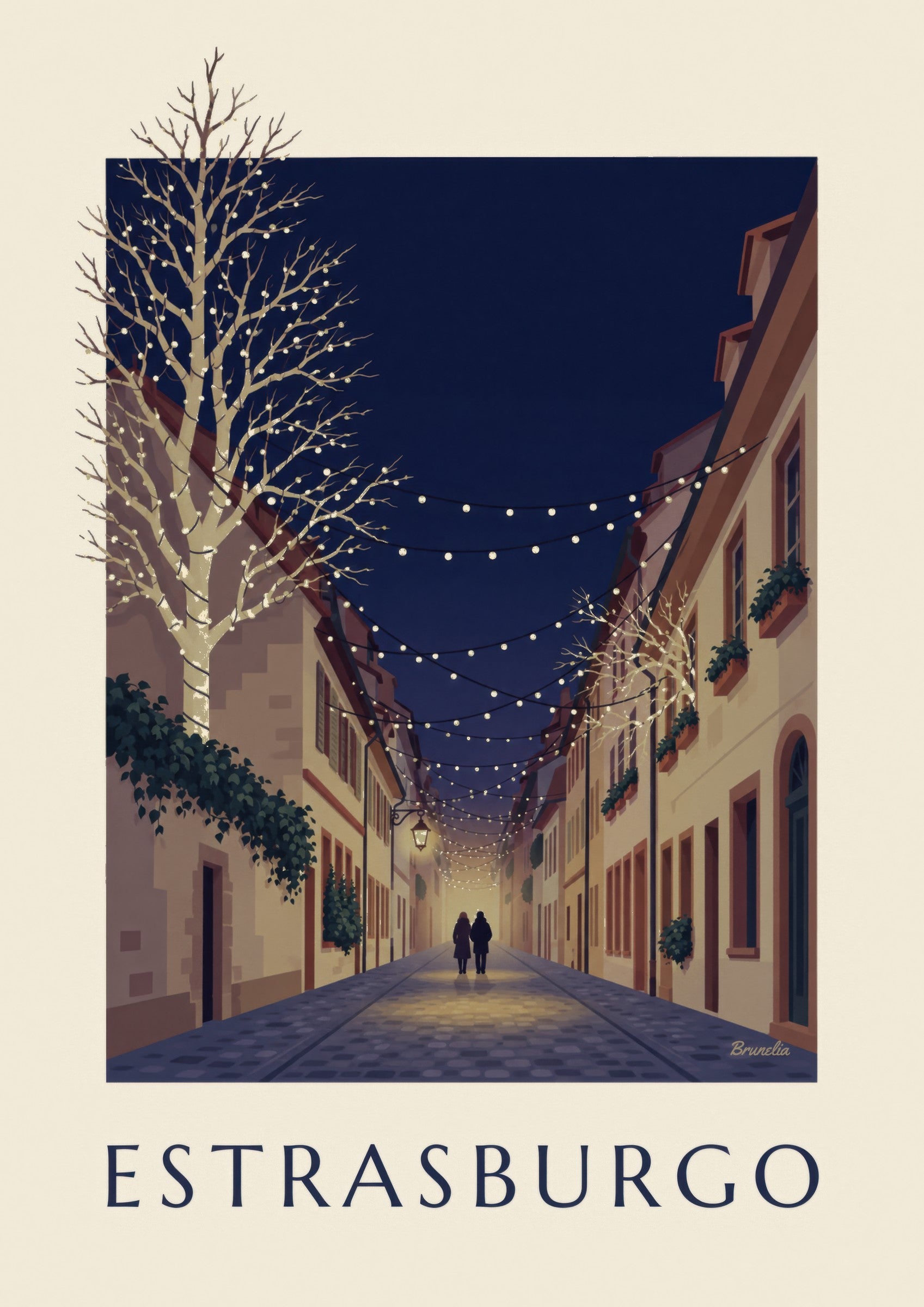 Strasbourg Christmas Lights Alley Poster (ESTRASBURGO title): close-up detail