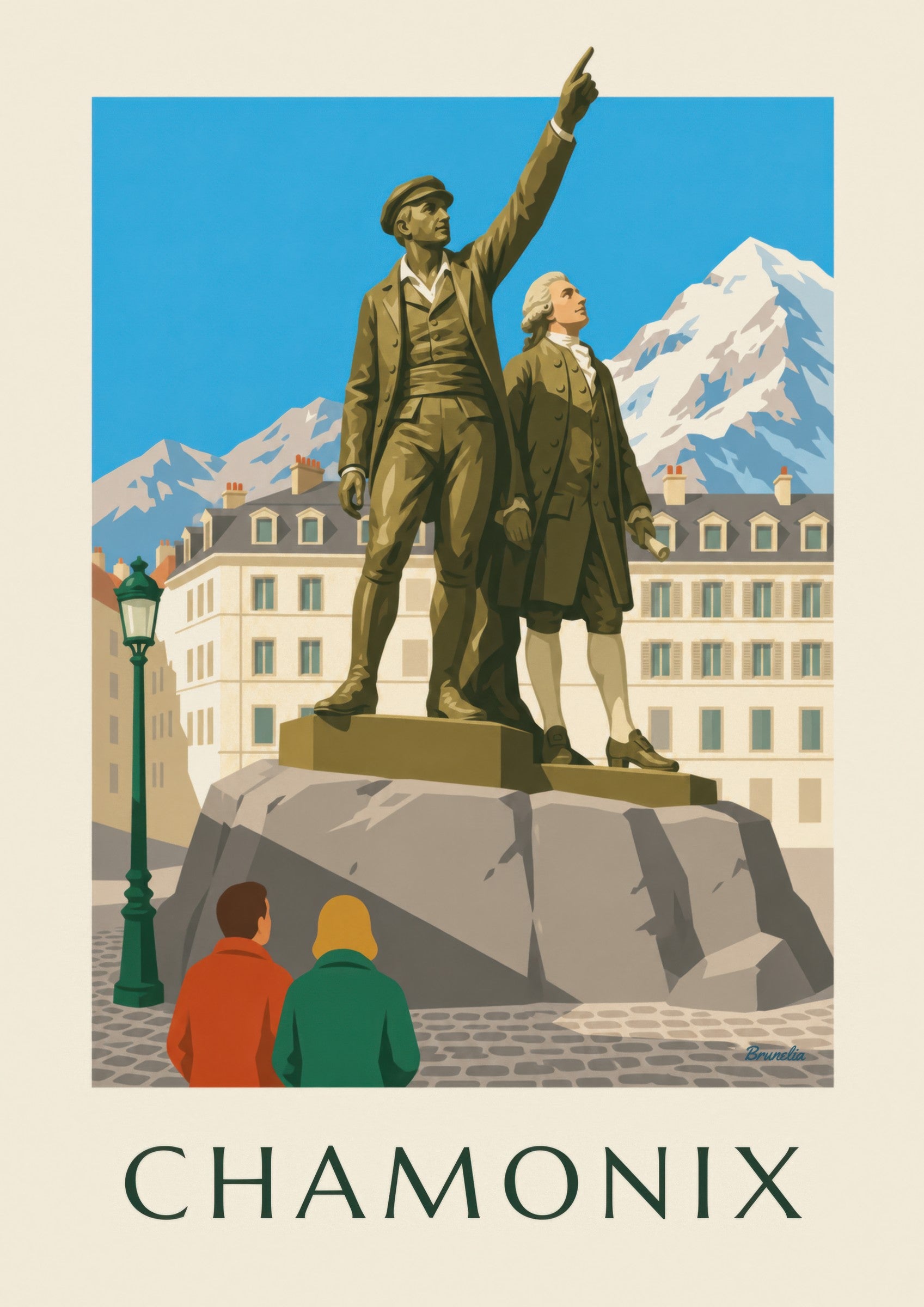 Balmat and Saussure Statue in Chamonix Poster: close-up detail