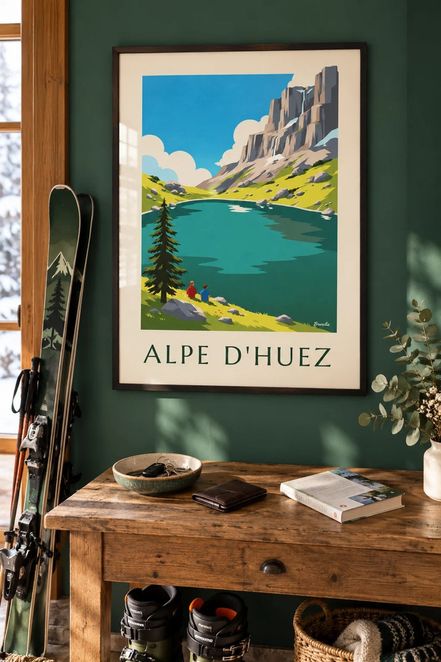 Affiche lac Besson à l'Alpe d'Huez en été : encadrée au mur