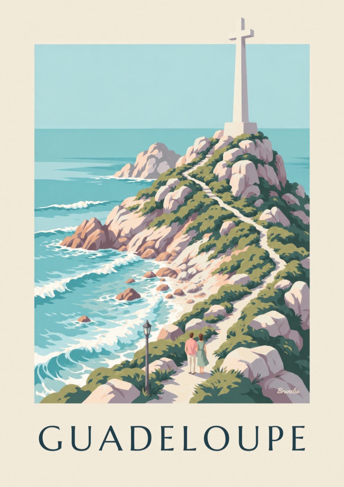 Guadeloupe Pointe des Châteaux and cross poster