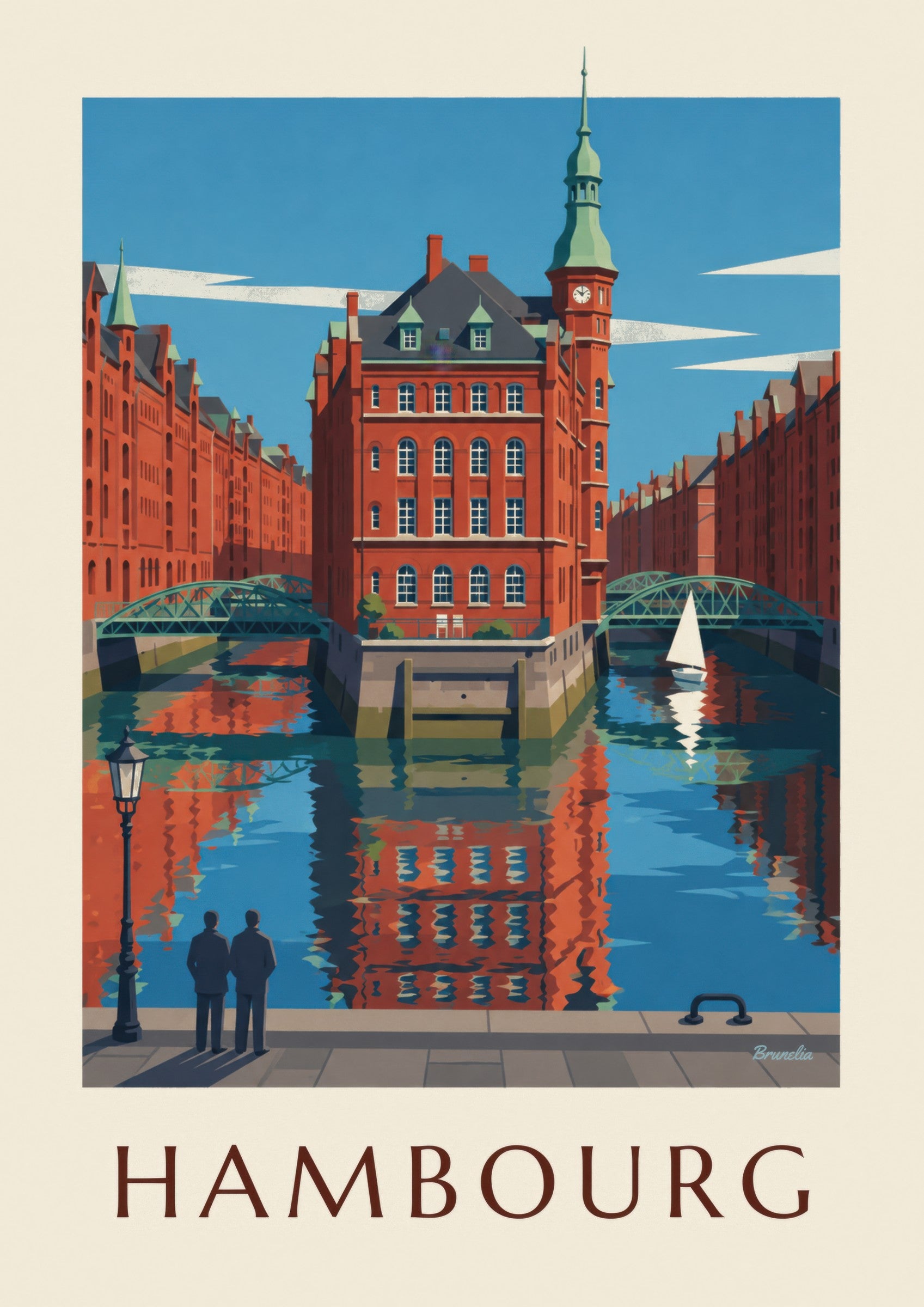 Affiche Speicherstadt de Hambourg, le Wasserschloss: close-up detail