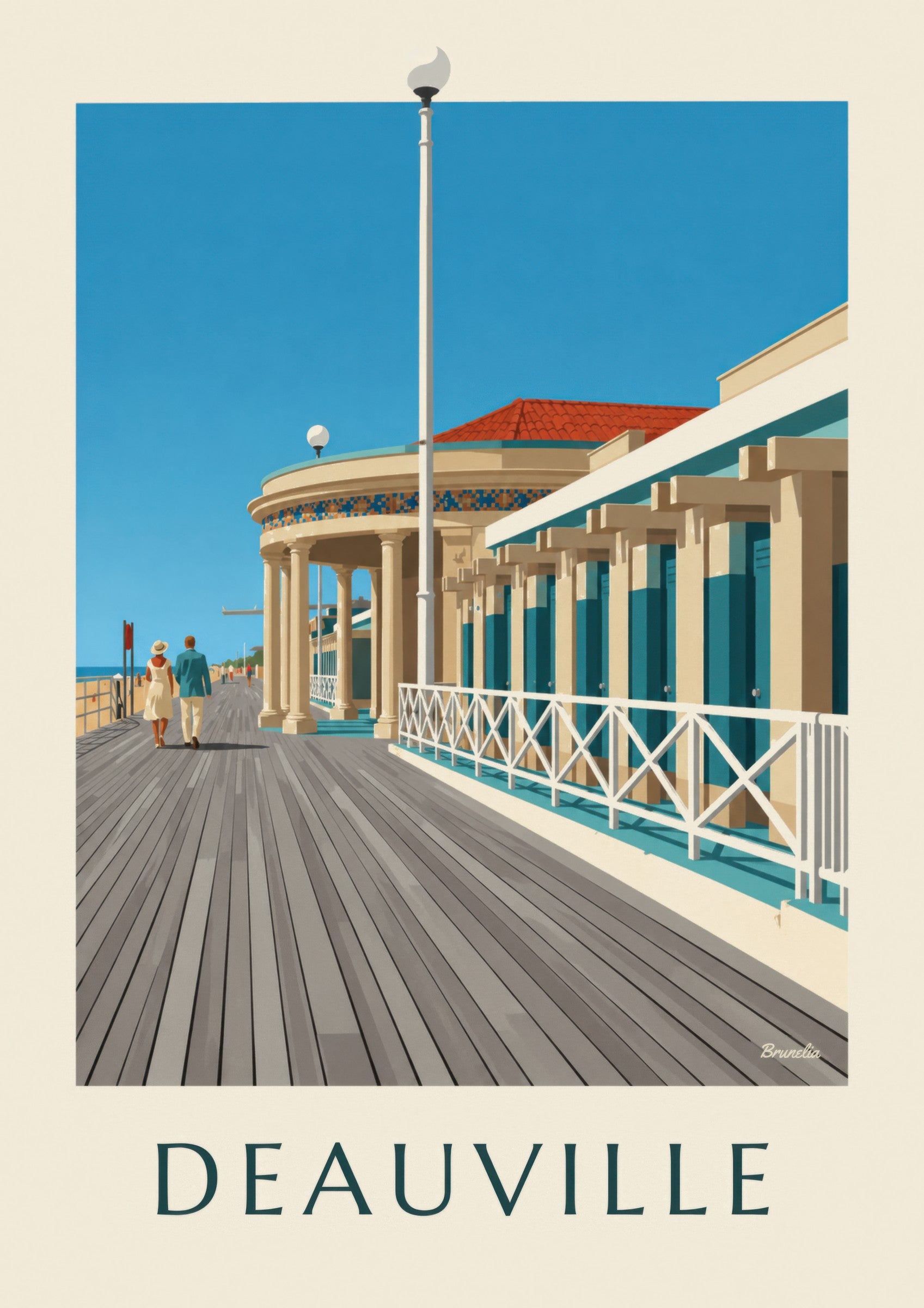Deauville boardwalk and Pompeian Baths poster: close-up detail