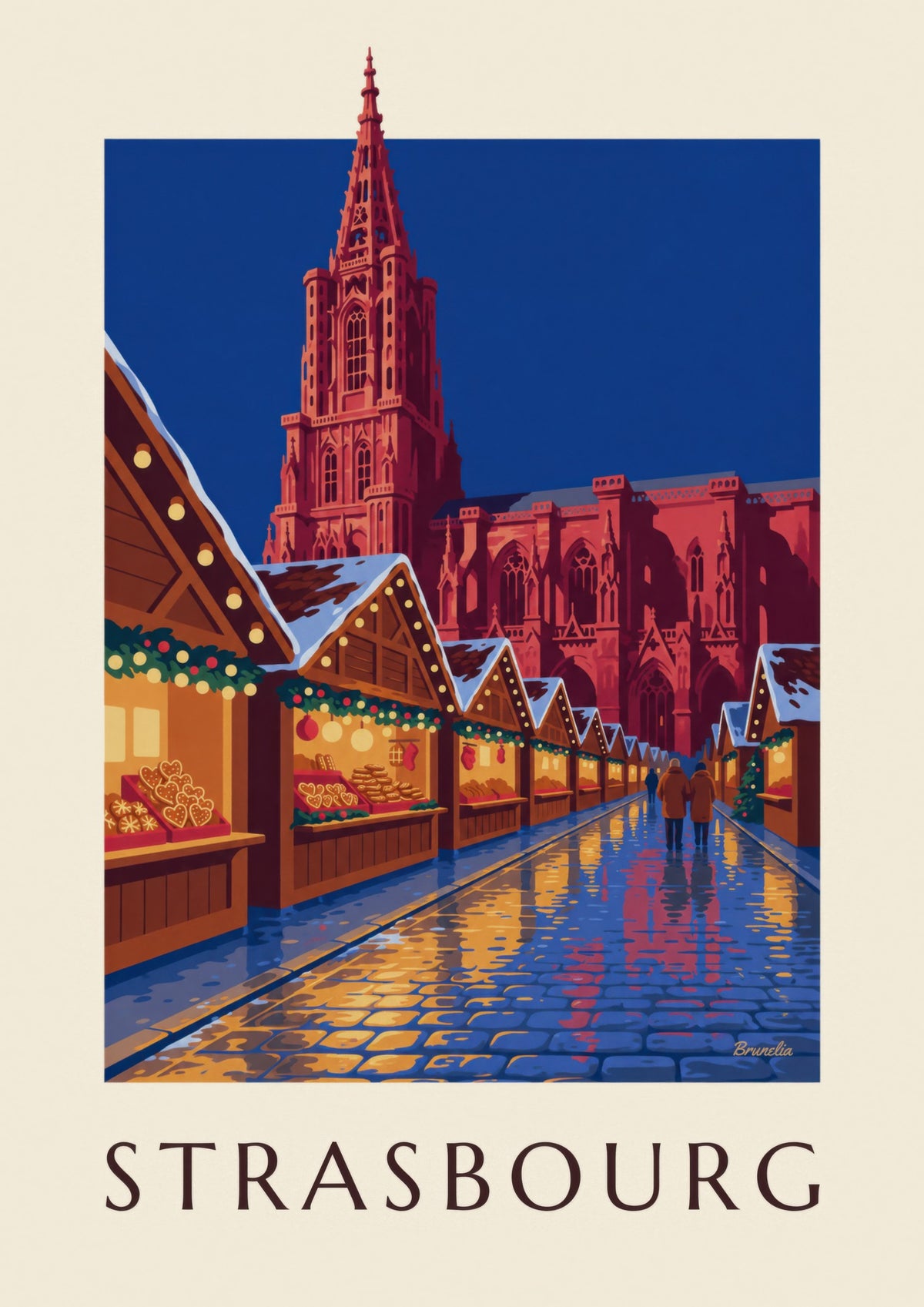 Strasbourg Christmas Market at Night Poster