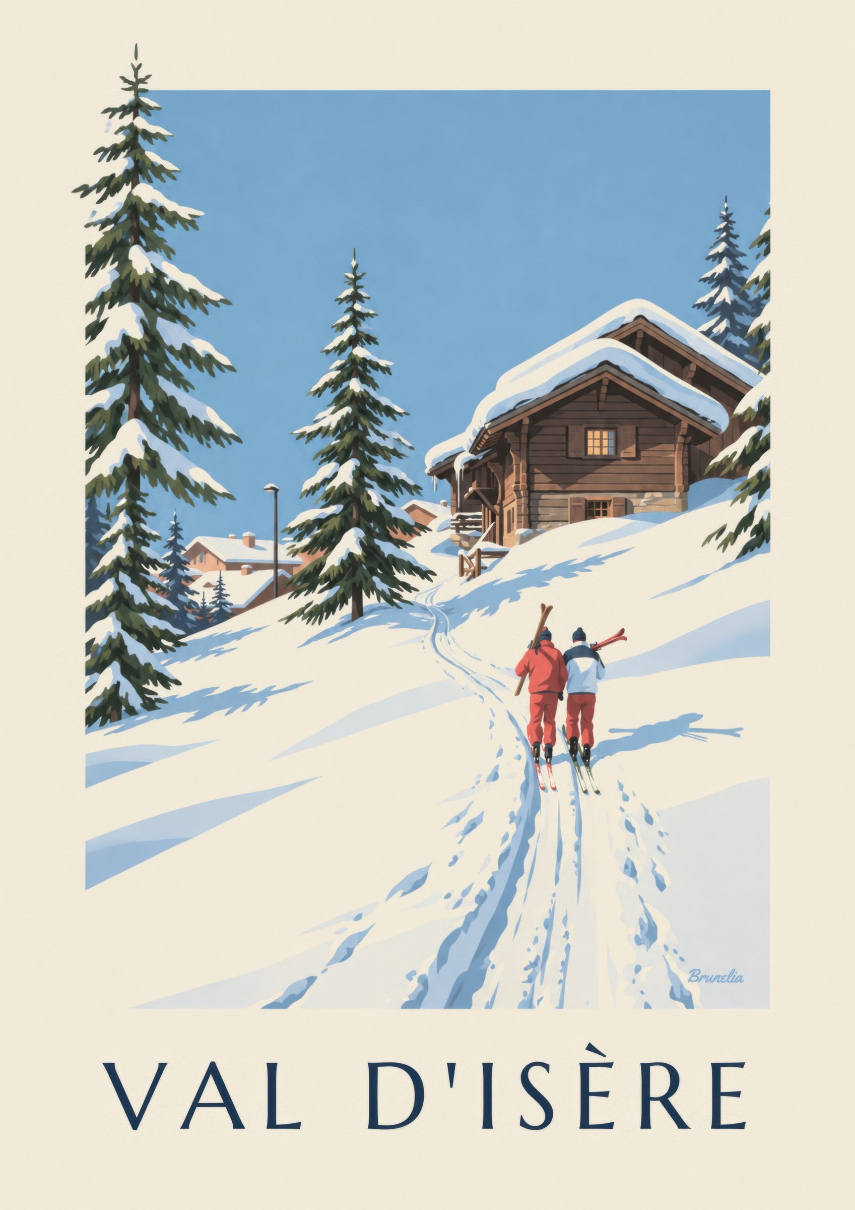 Val d'Isère Skiers in the Snow Poster: close-up detail