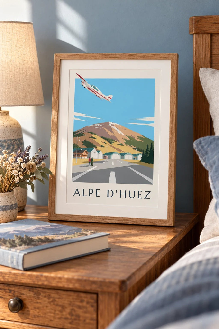 Affiche altiport de l'Alpe d'Huez : petit format A4 encadré