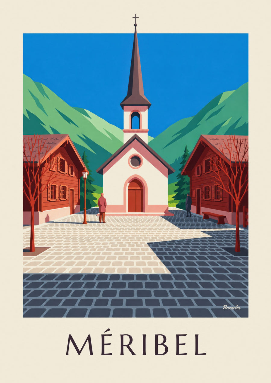 Méribel, pink chapel poster