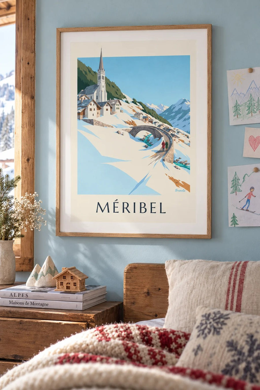 Affiche Méribel, le pont et l'église des Allues : encadrée au mur