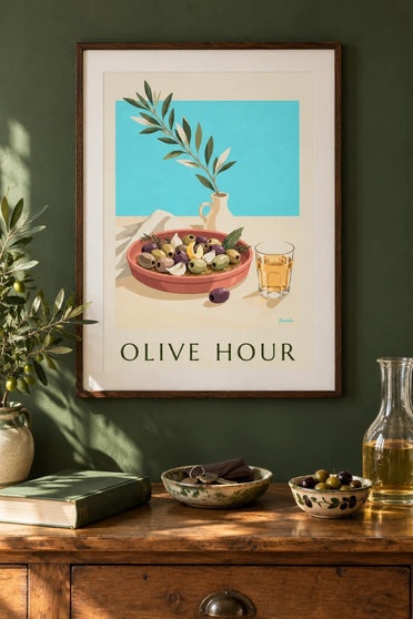 Provençal olives aperitif poster : framed on the wall