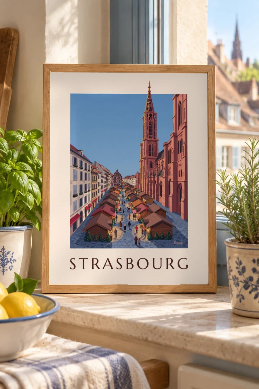 Christmas Market in Strasbourg Poster : small A4 size, framed
