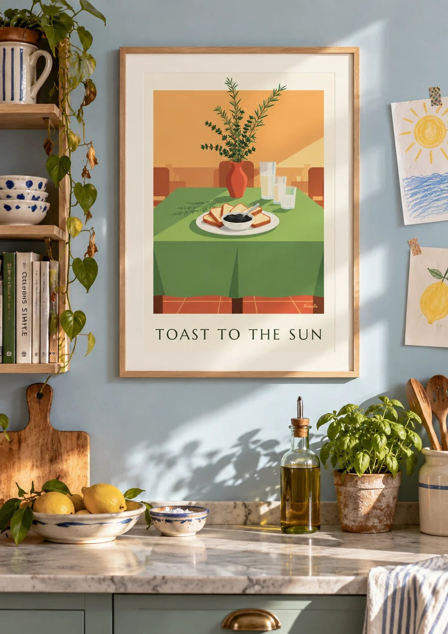 Affiche tapenade noire et toasts pour l'apéritif : encadrée au mur