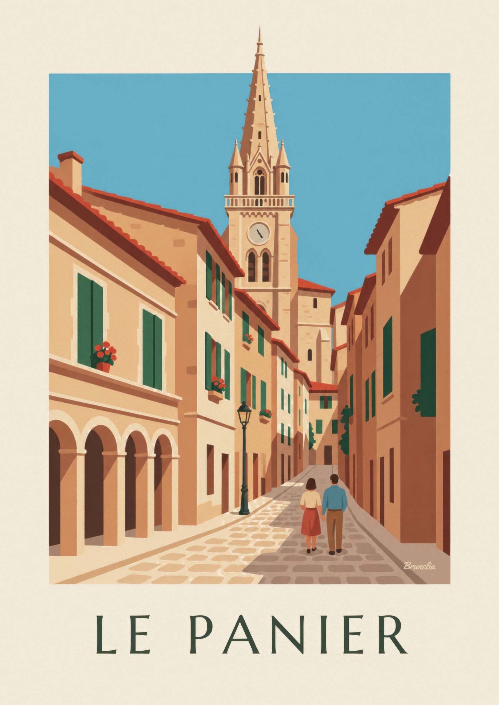 Les Accoules bell tower poster in Le Panier, Marseille: close-up detail