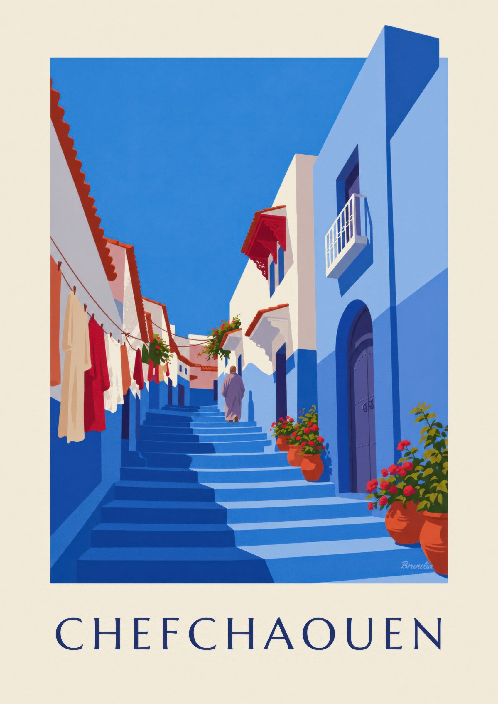 Blue alley in Chefchaouen, Morocco poster: close-up detail
