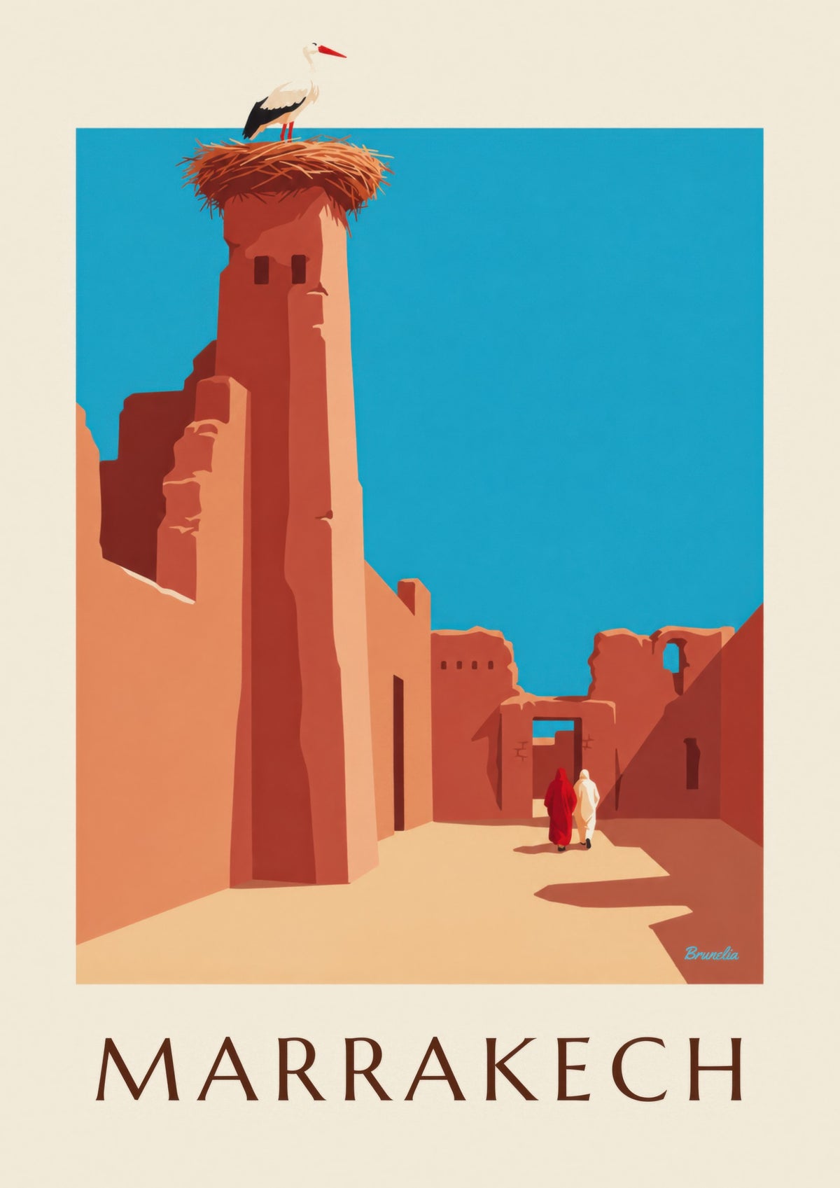 Stork on El Badi Palace ramparts poster