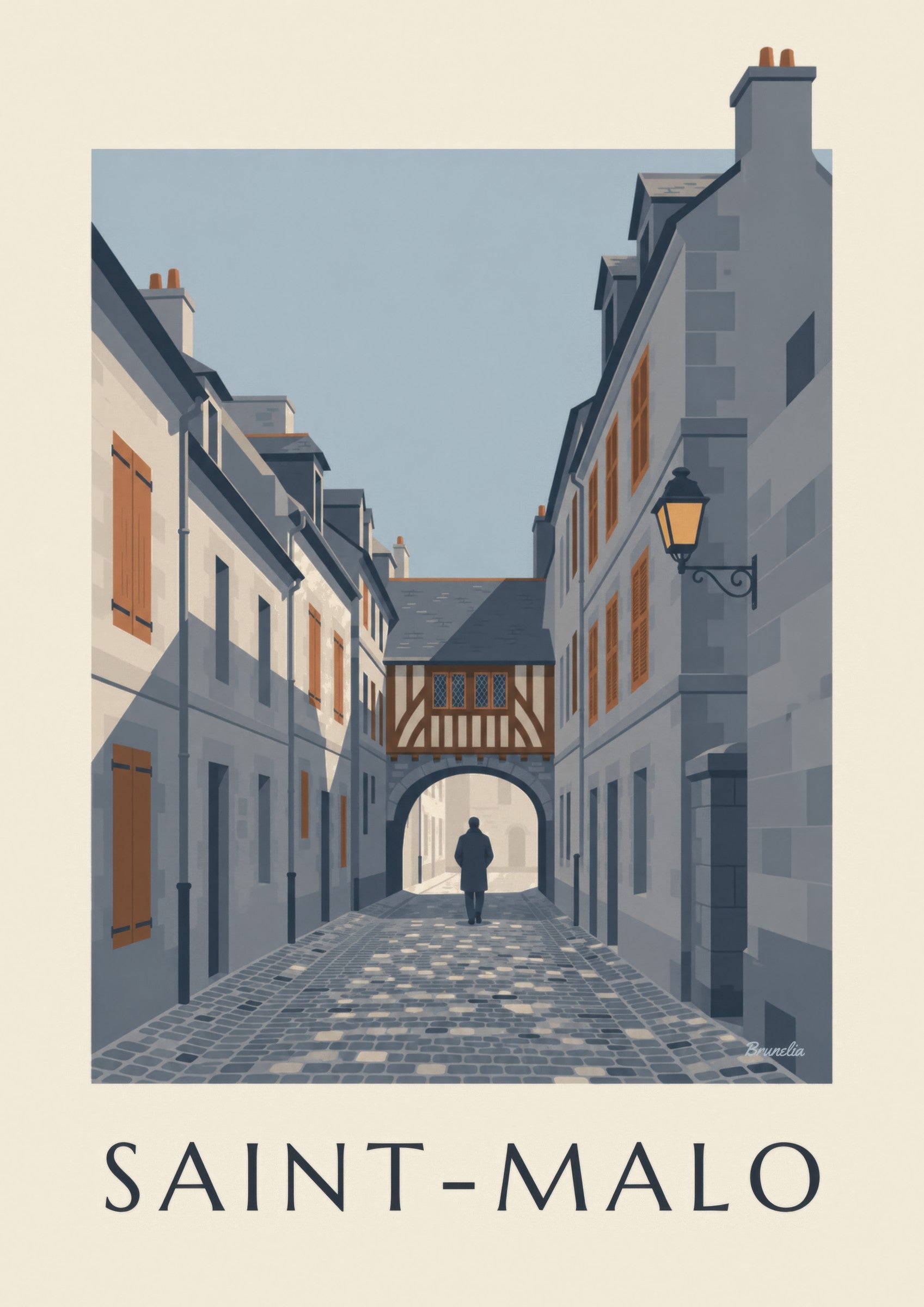 Saint-Malo walled city cobbled lane poster: close-up detail