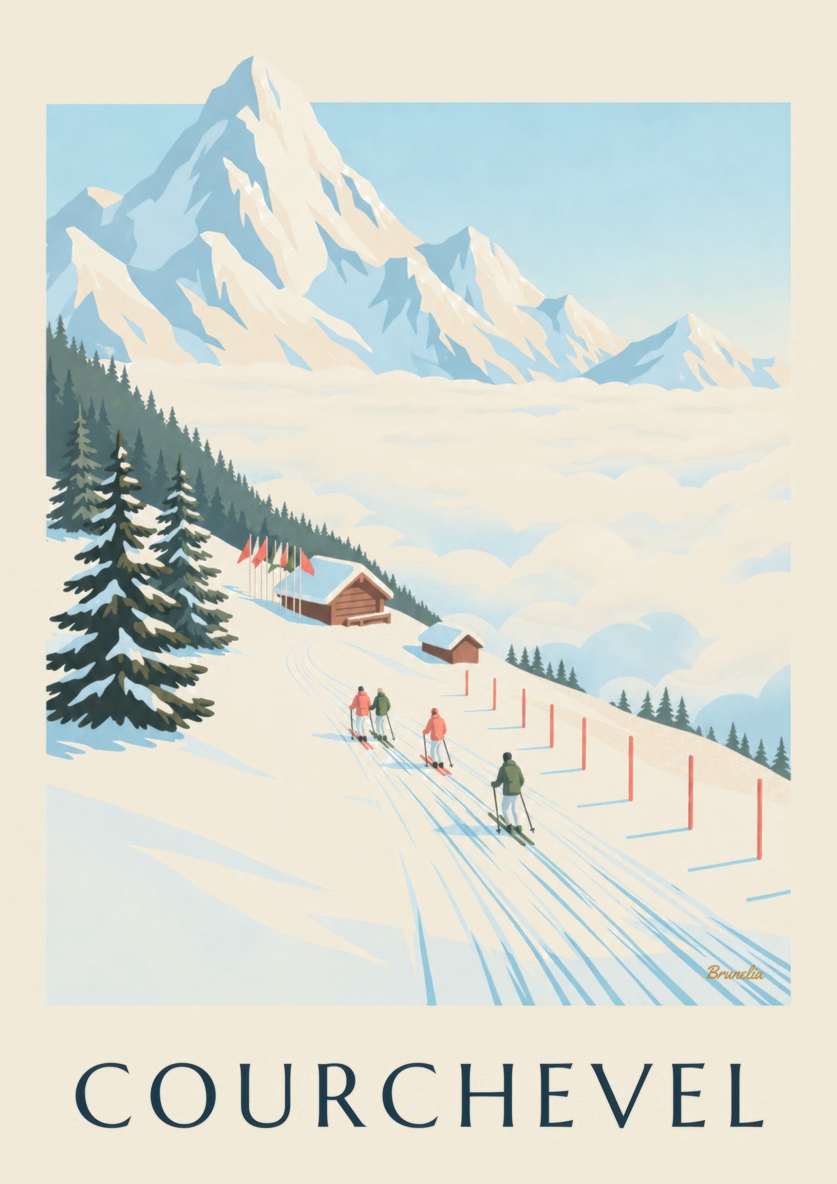 Courchevel ski slopes facing Mont Blanc poster: close-up detail