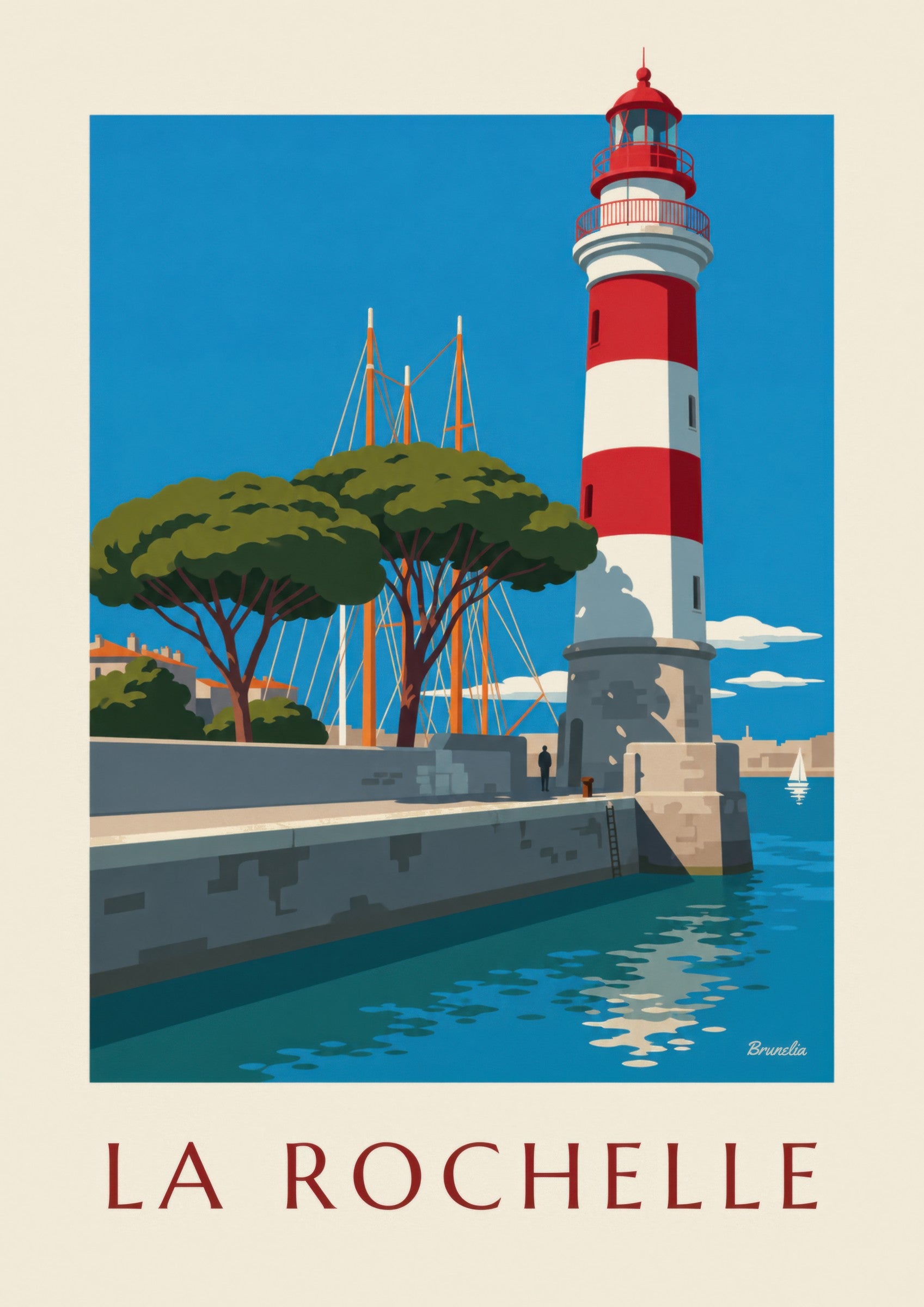 Gabut red and white lighthouse poster: close-up detail