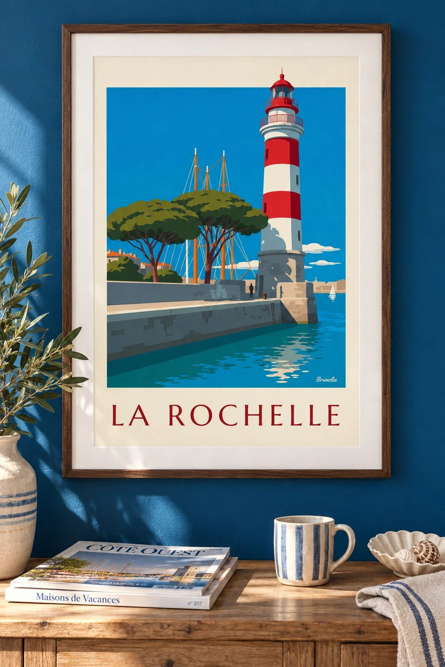 Affiche phare rouge et blanc du Gabut : encadrée au mur