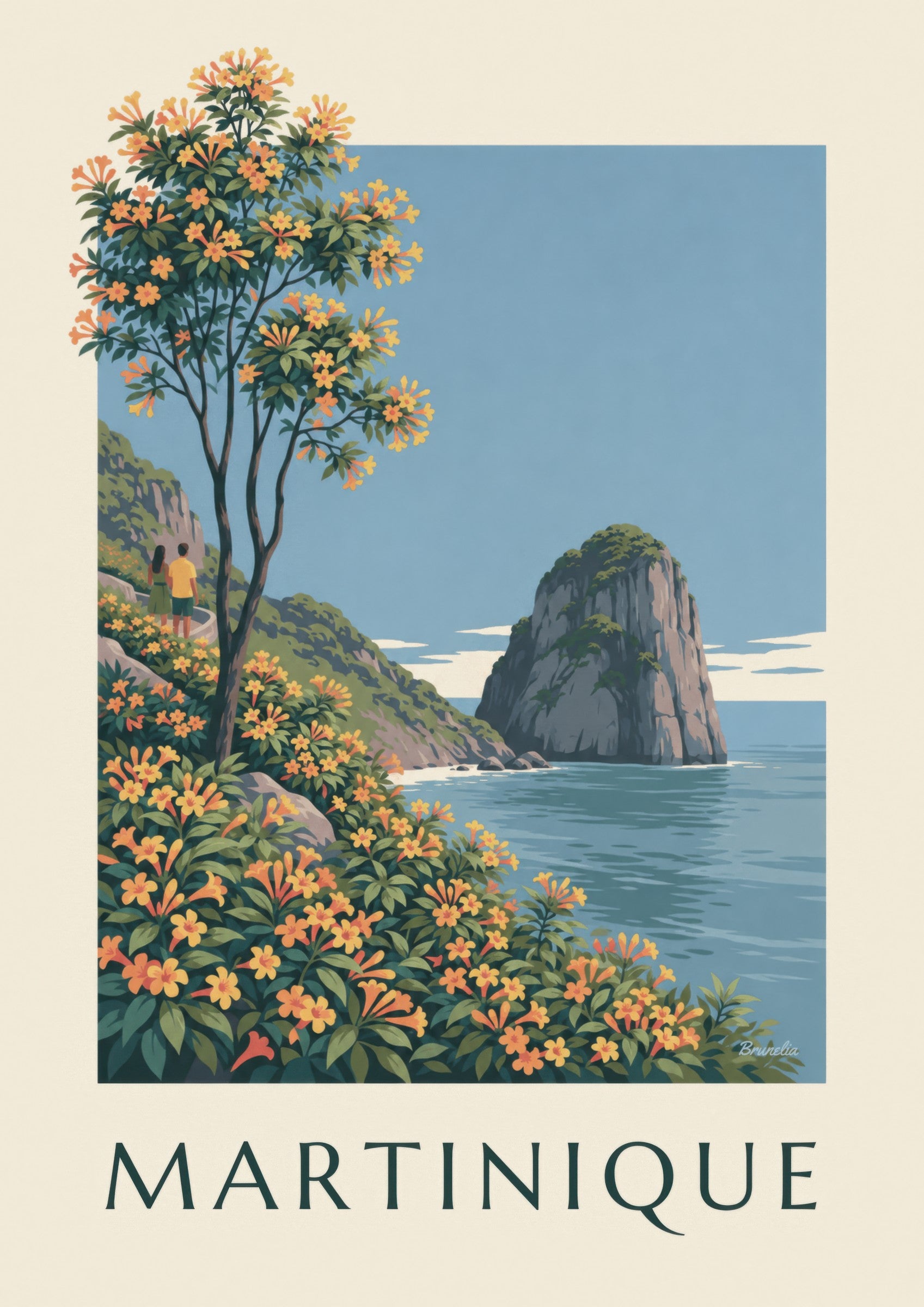 Martinique Diamond Rock and Caribbean Sea poster: close-up detail