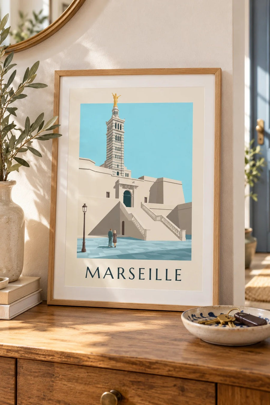 Affiche grand escalier de Notre-Dame-de-la-Garde : petit format A4 encadré