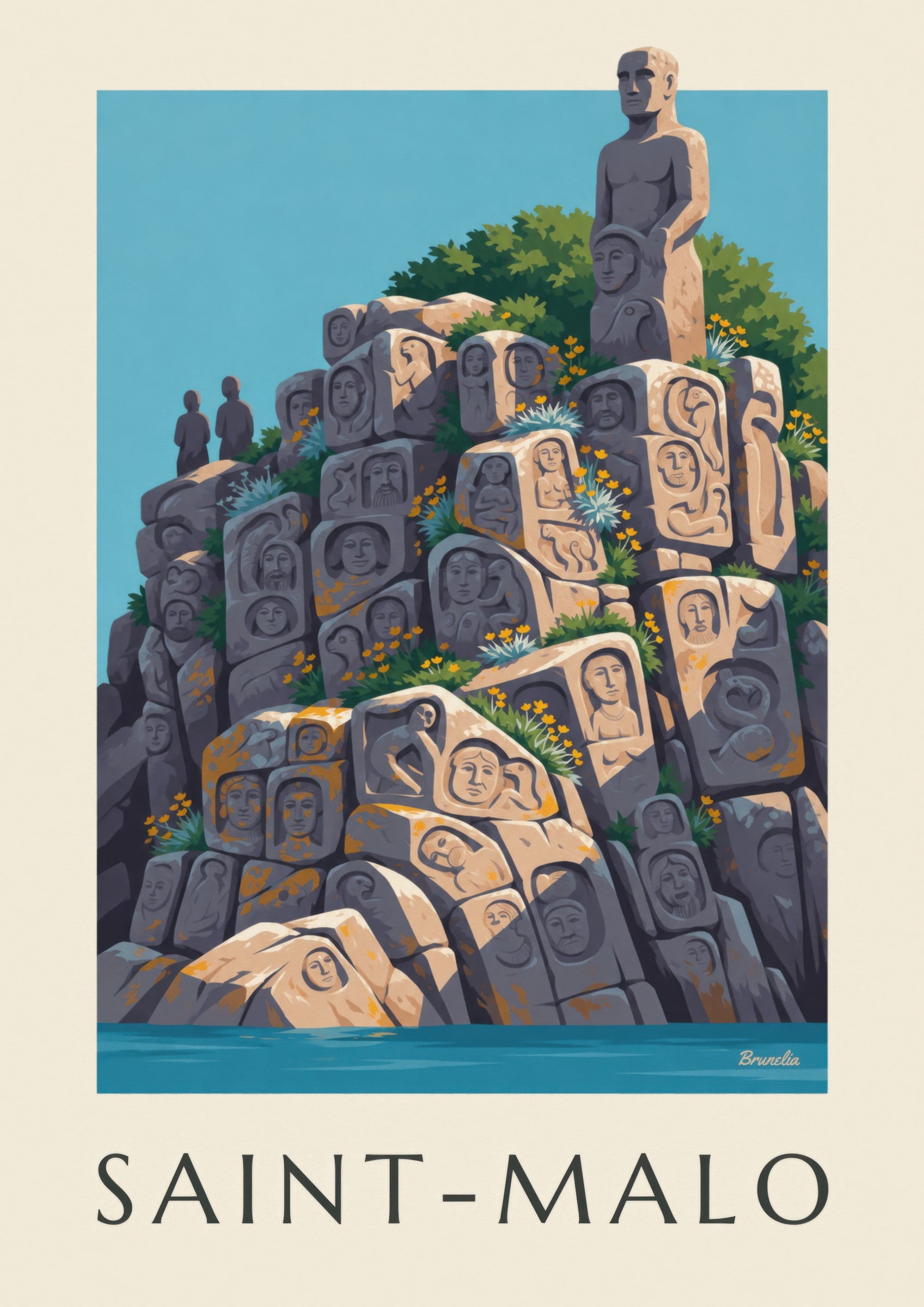 Rothéneuf carved rocks in Saint-Malo poster: close-up detail