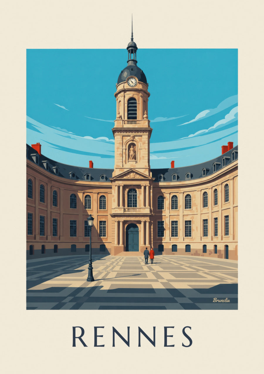 Rennes city hall and clock tower poster