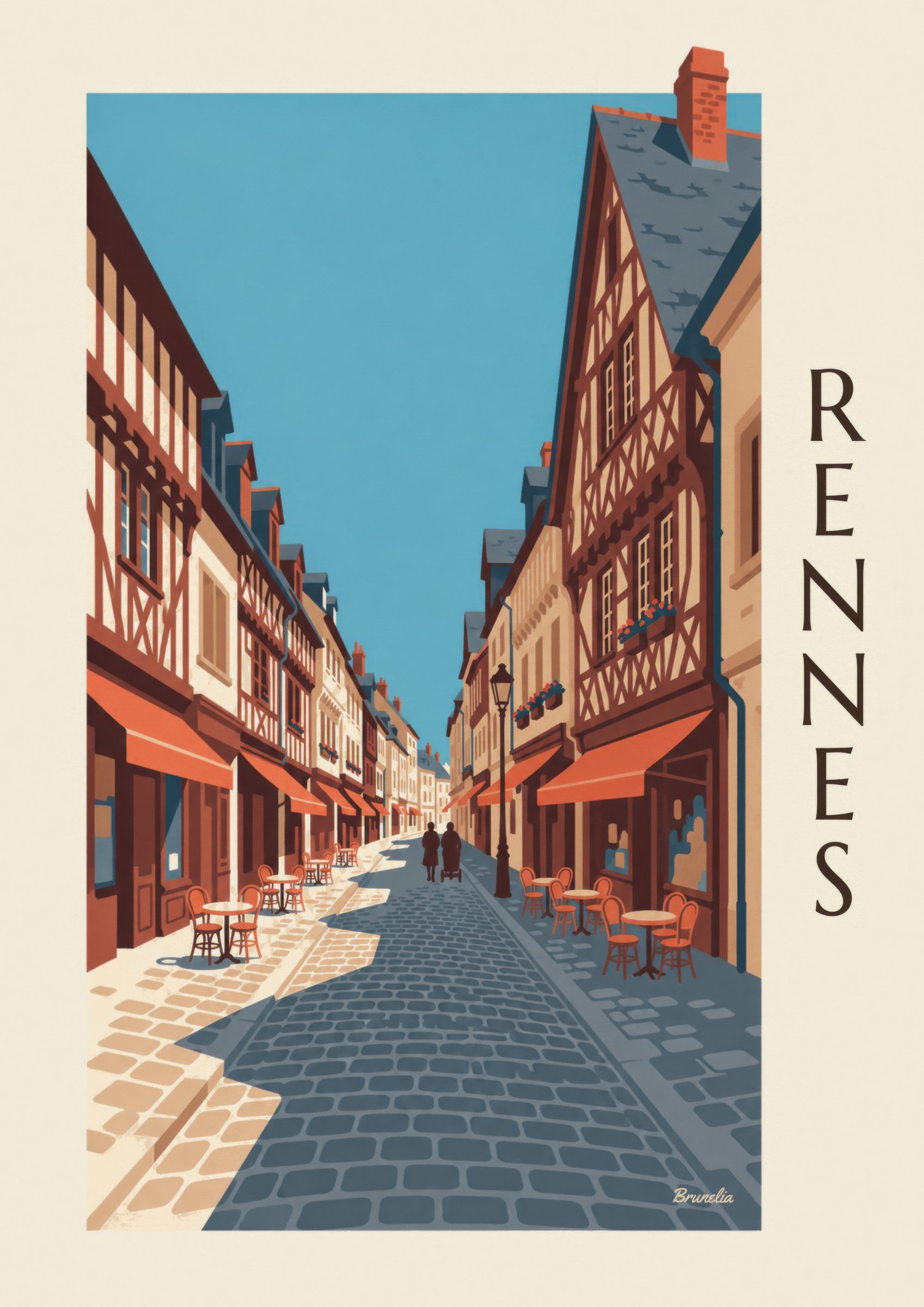Rennes rue Saint-Georges half-timbered houses poster: close-up detail