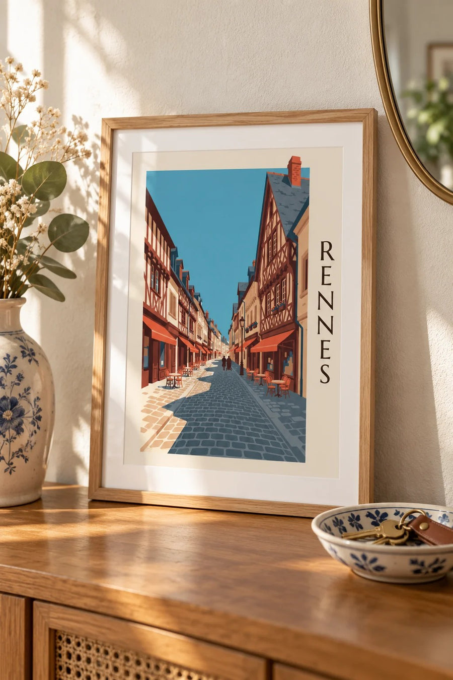 Affiche Rennes rue Saint-Georges et maisons à pans de bois : petit format A4 encadré