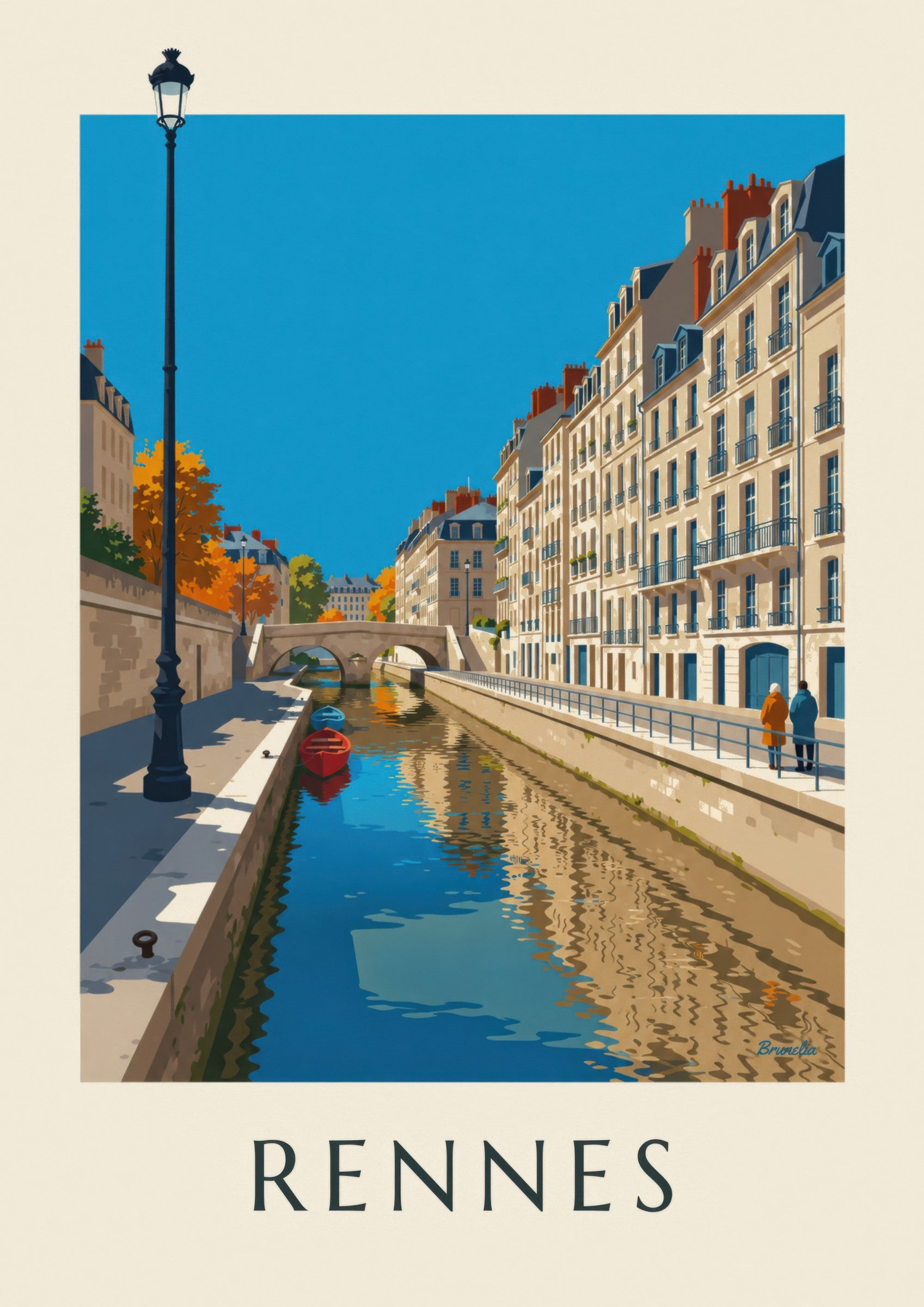 Rennes Vilaine River and Quai Émile-Zola poster: close-up detail