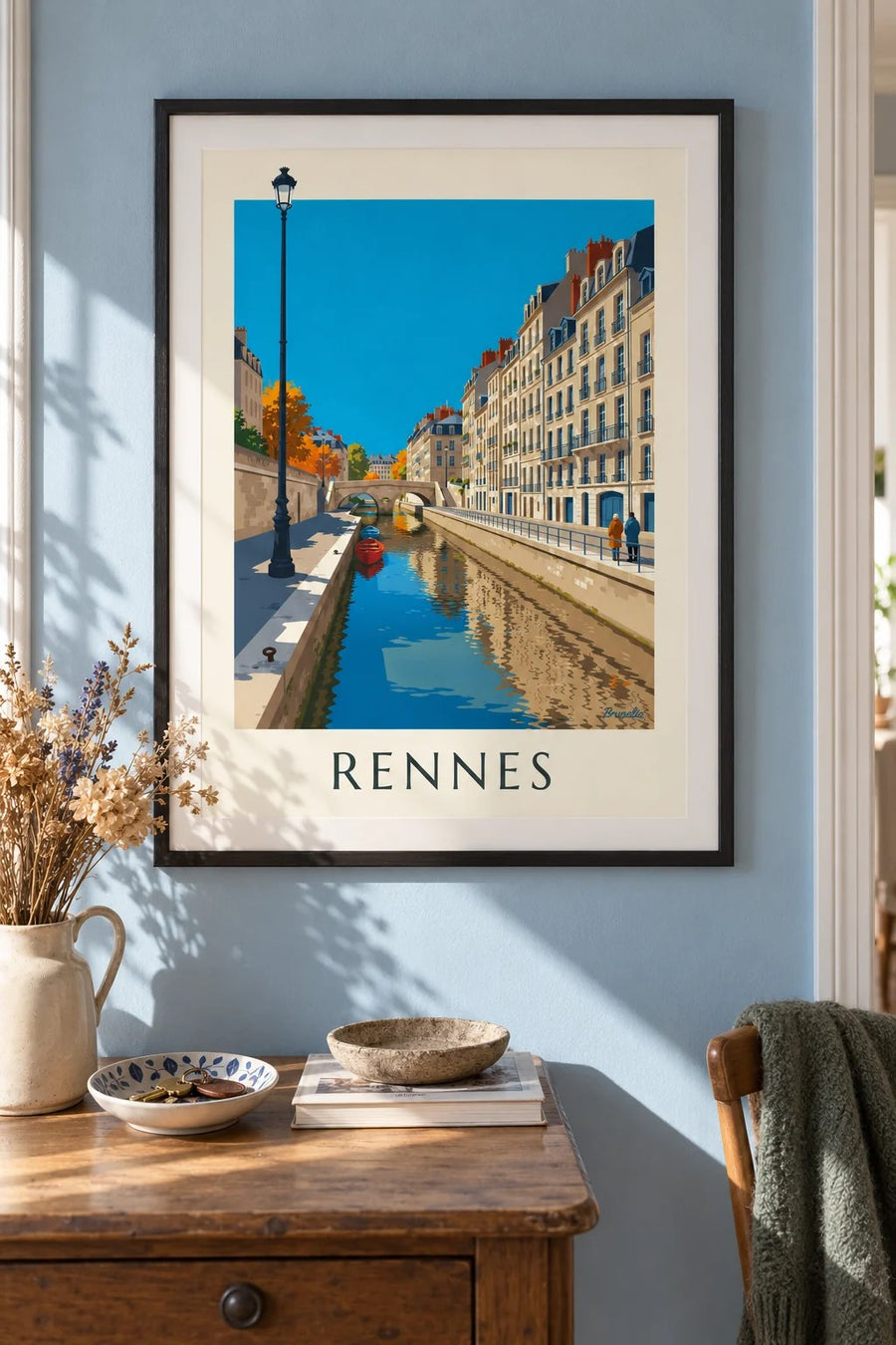 Affiche Rennes la Vilaine et le quai Émile-Zola : encadrée au mur