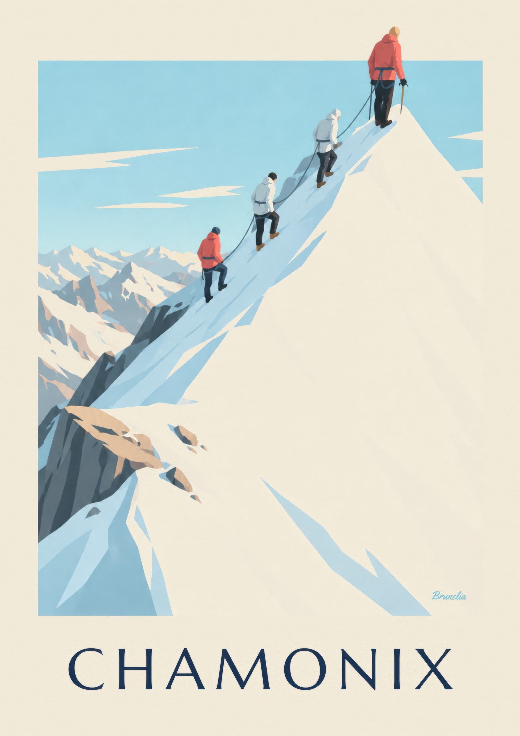 Mountaineers on the Aiguille du Midi ridge poster: close-up detail
