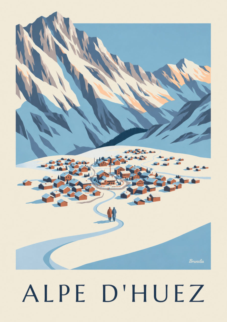 Alpe d'Huez from Pic Blanc in winter poster