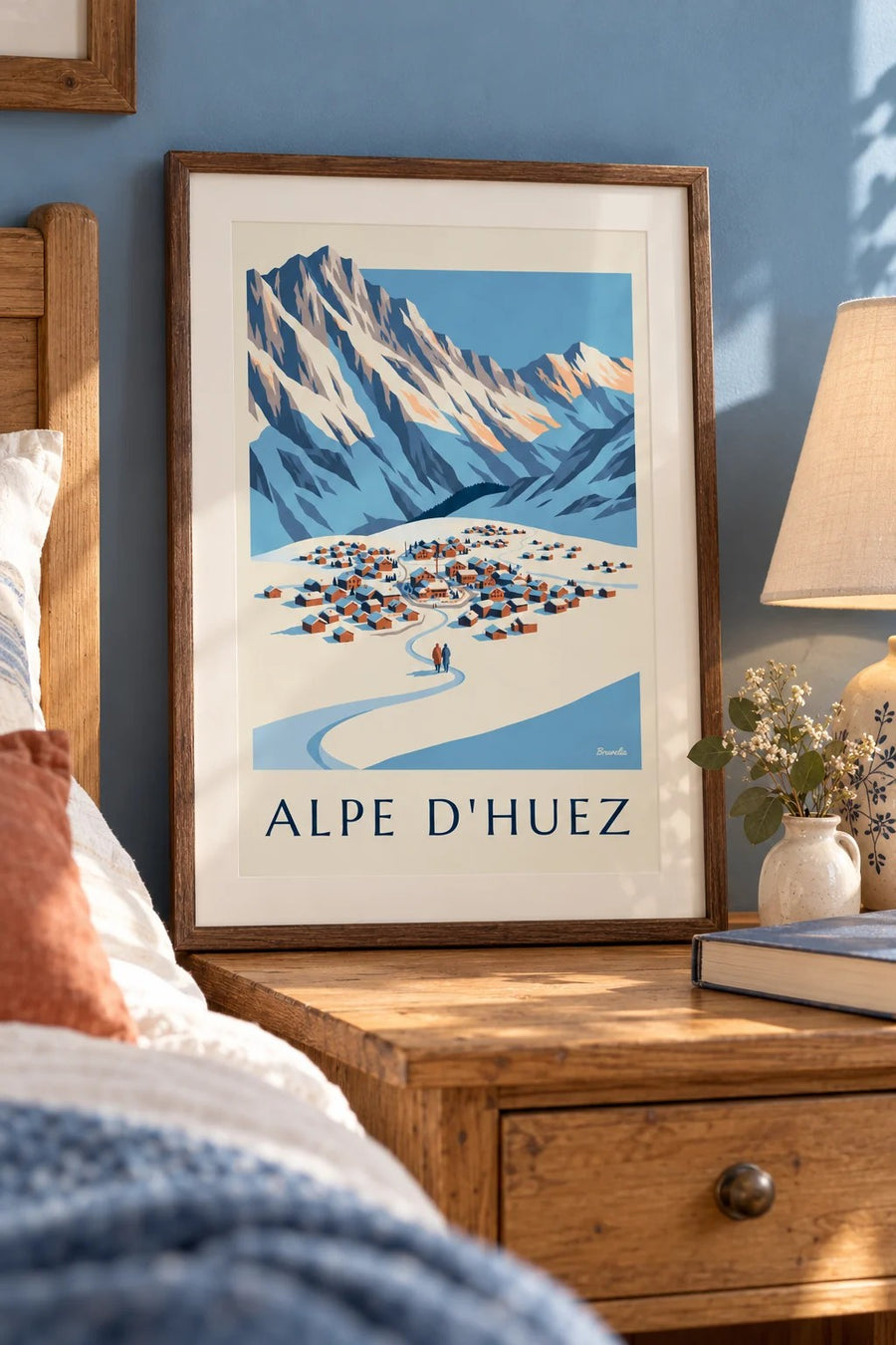 Alpe d'Huez from Pic Blanc in winter poster : small A4 size, framed