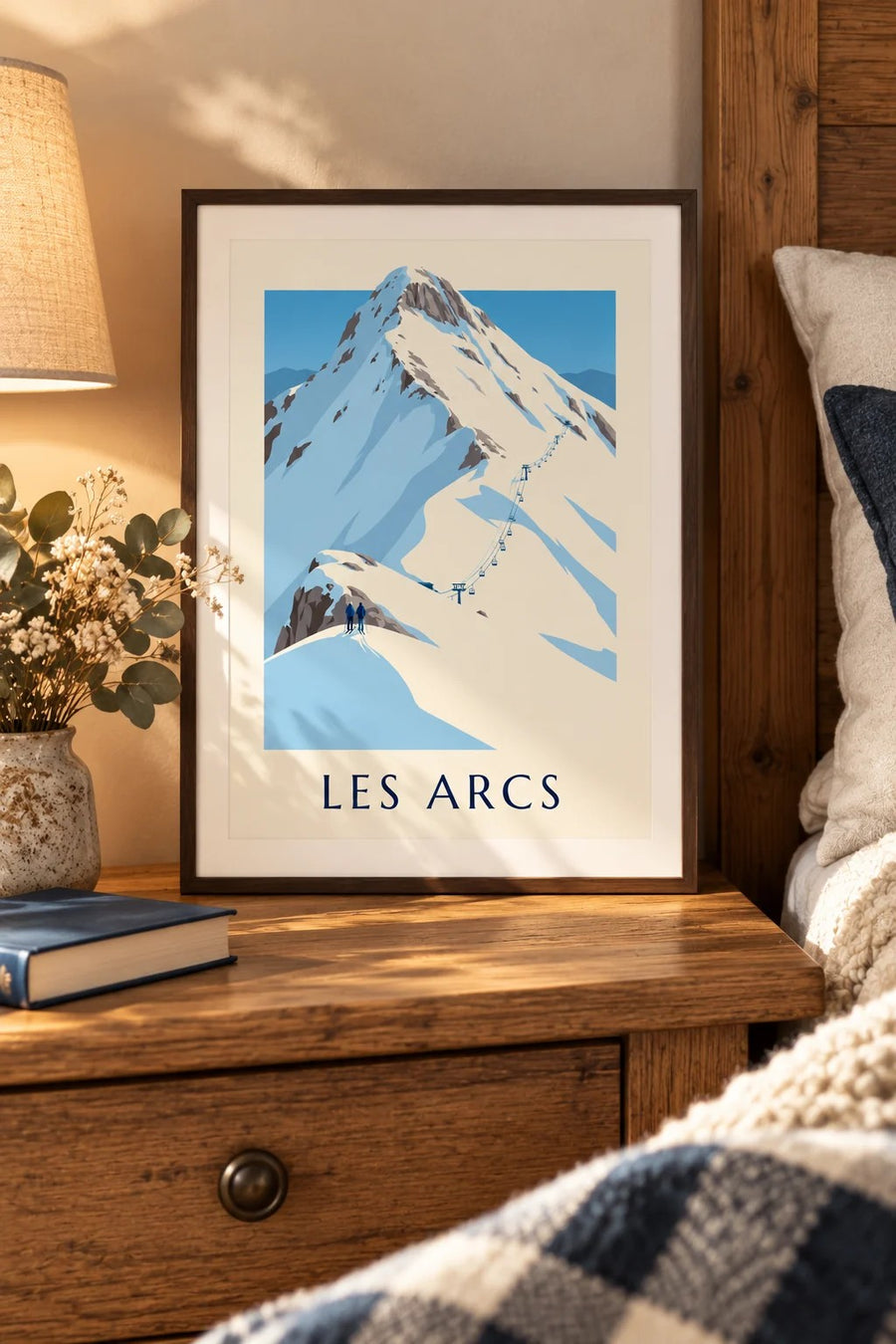 Les Arcs, snowy mountain poster | Brunelia : small A4 size, framed