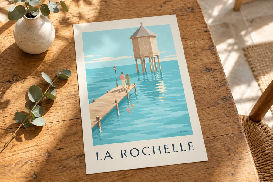 Bout du Monde Lighthouse Poster in La Rochelle : standing on a table