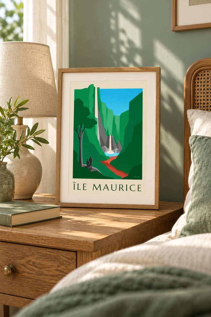 Mauritius Poster, Chamarel Waterfall (MAURITIUS title) : small A4 size, framed