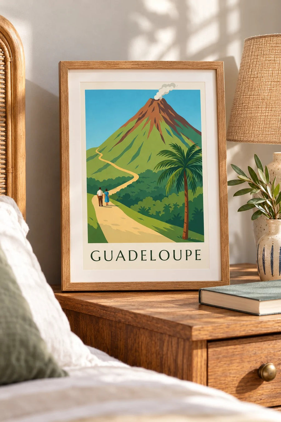 Guadeloupe Poster, La Soufrière Volcano : small A4 size, framed