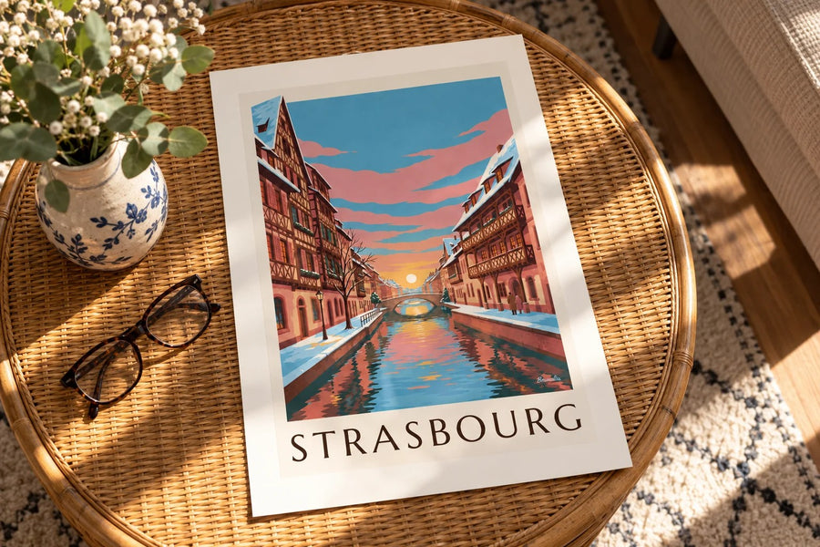 Strasbourg Petite France in winter poster : standing on a table