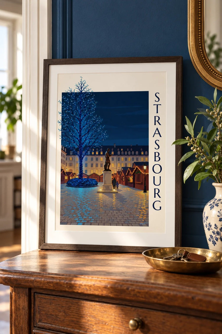 Strasbourg Christmas at Place Gutenberg poster : small A4 size, framed