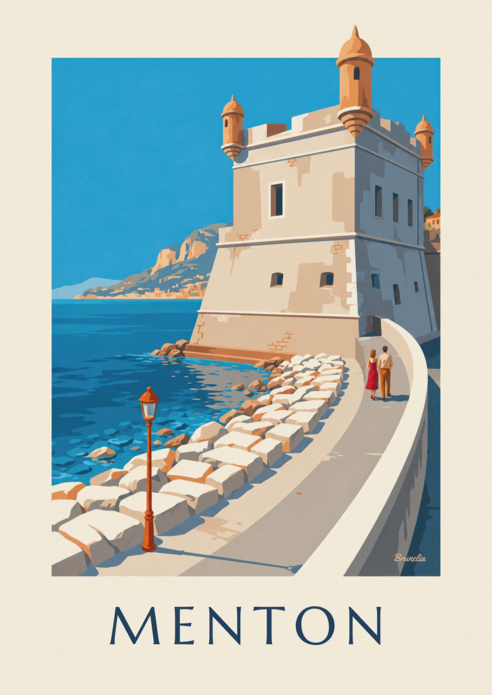 Menton Old Harbour Bastion Seaside Poster: close-up detail