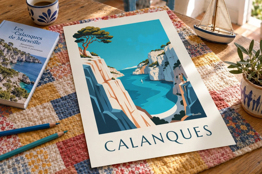 En-Vau Calanque in Marseille Poster : standing on a table