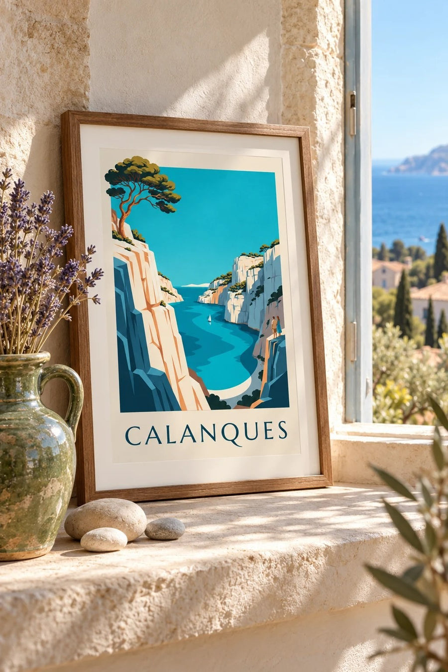 En-Vau Calanque in Marseille Poster : small A4 size, framed