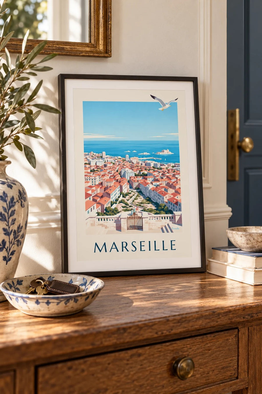 Marseille View from Notre-Dame-de-la-Garde Poster : small A4 size, framed