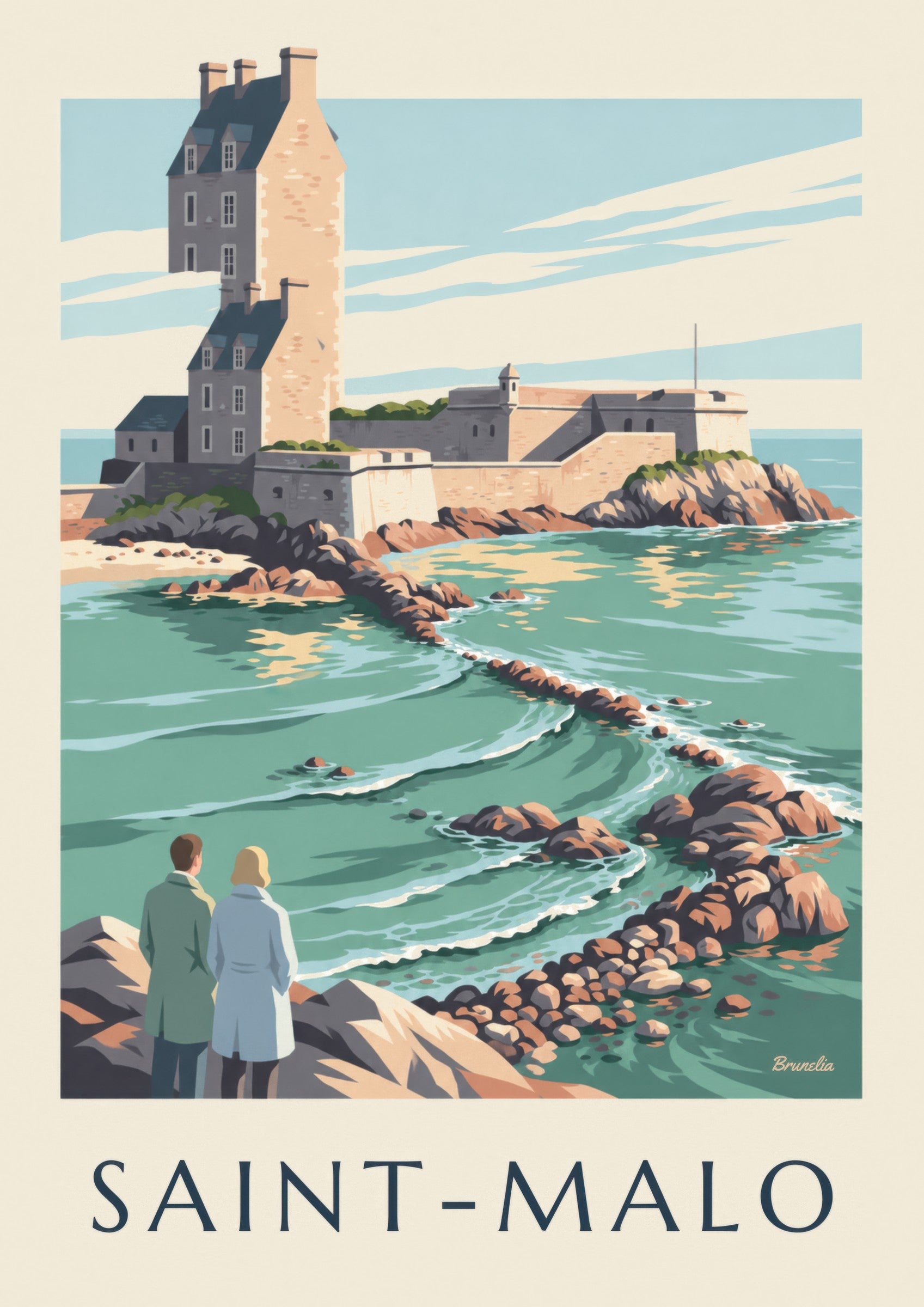 Saint-Malo Fort National at high tide poster: close-up detail