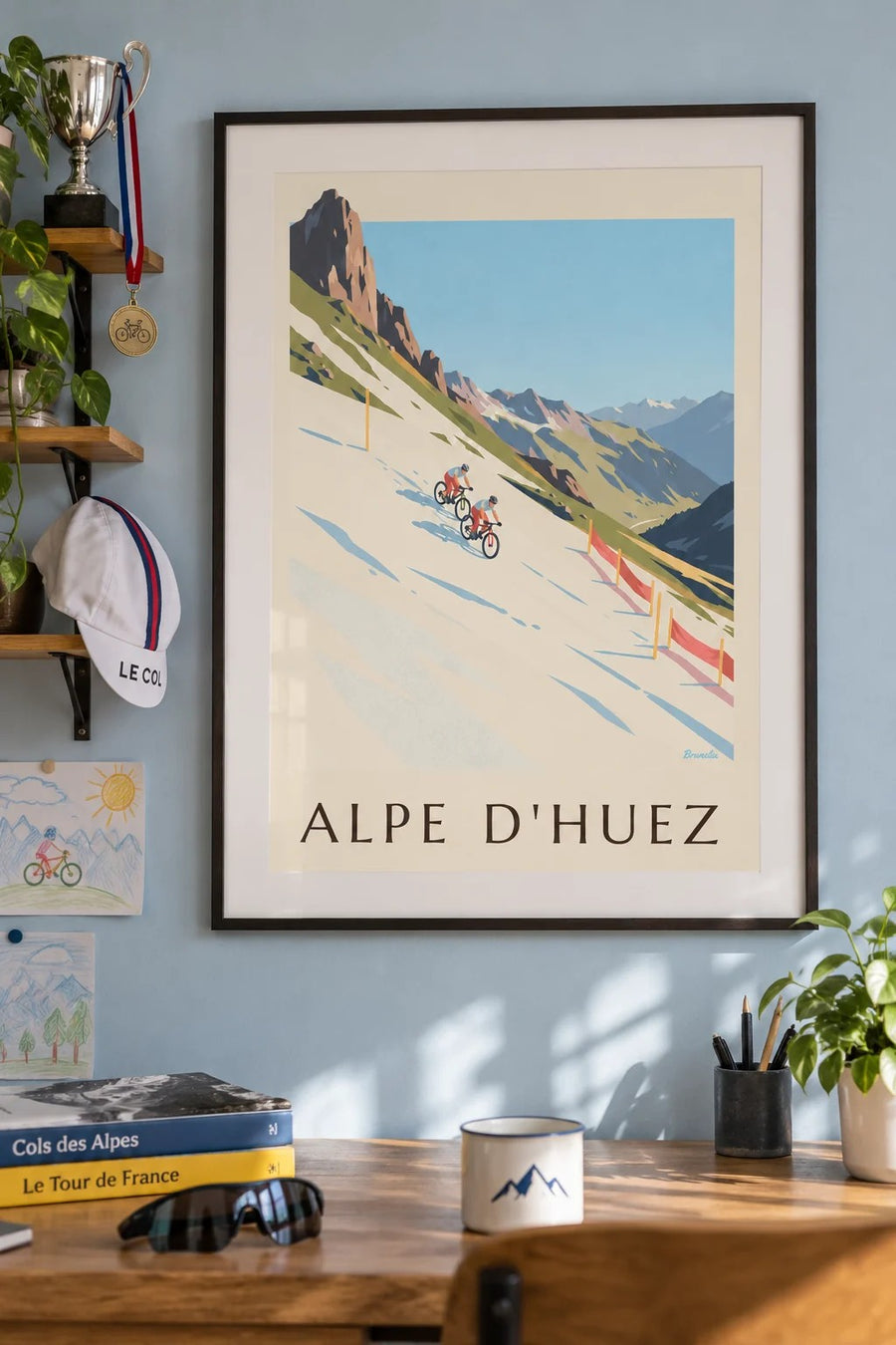 Affiche Alpe d'Huez, VTT sur la neige : encadrée au mur