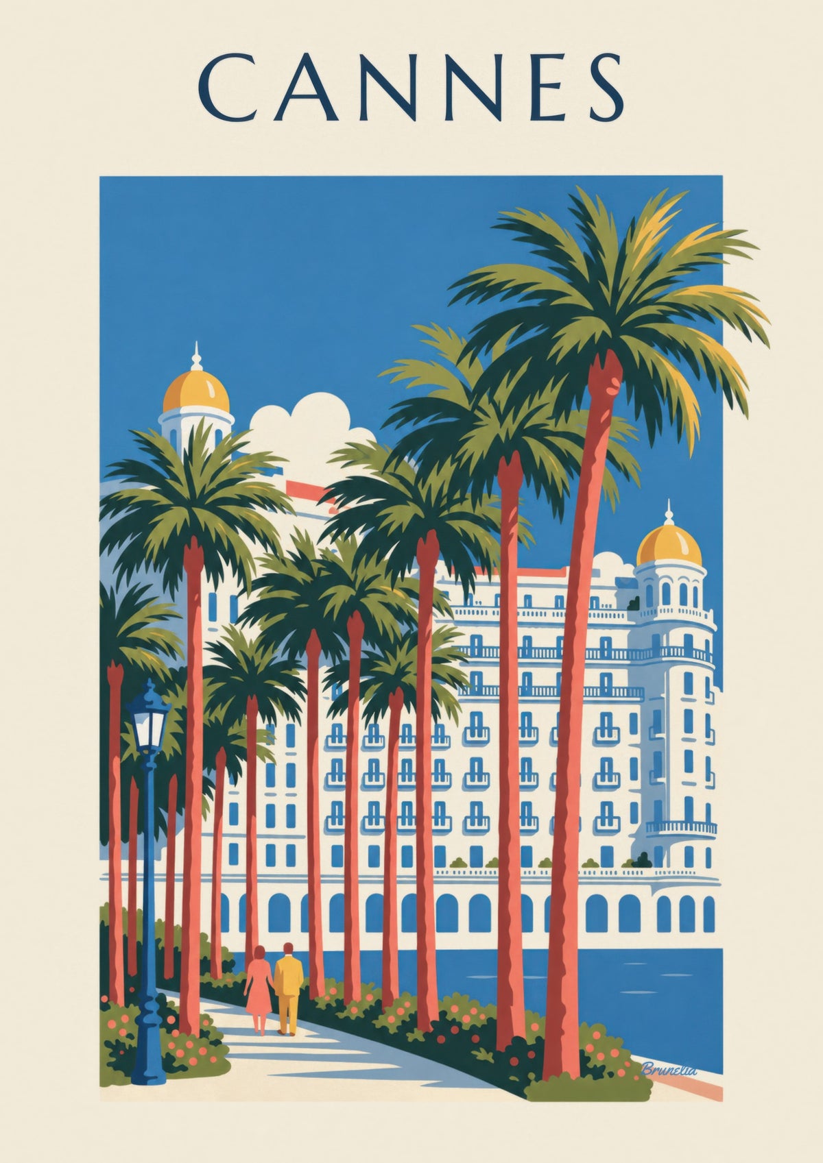 Cannes Croisette palm trees and grand hotel poster