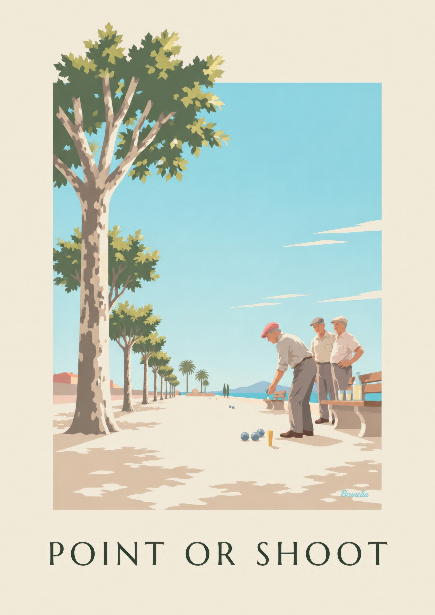 Affiche partie de pétanque sous les platanes: close-up detail