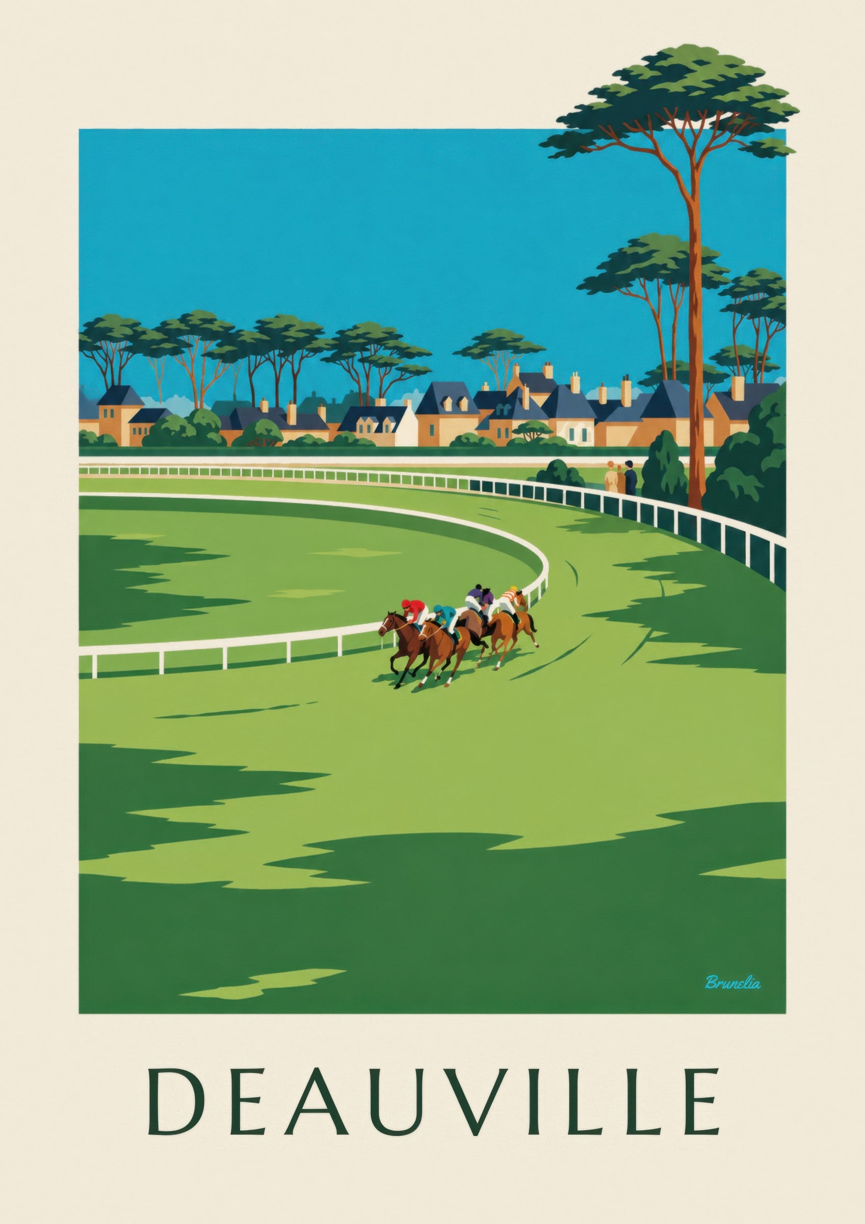 Affiche Deauville hippodrome et chevaux au galop: close-up detail
