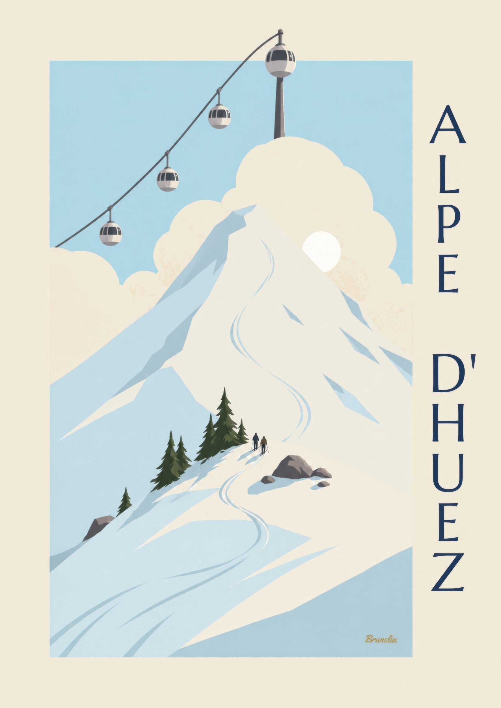 Alpe d’Huez egg gondolas above the slopes poster: close-up detail