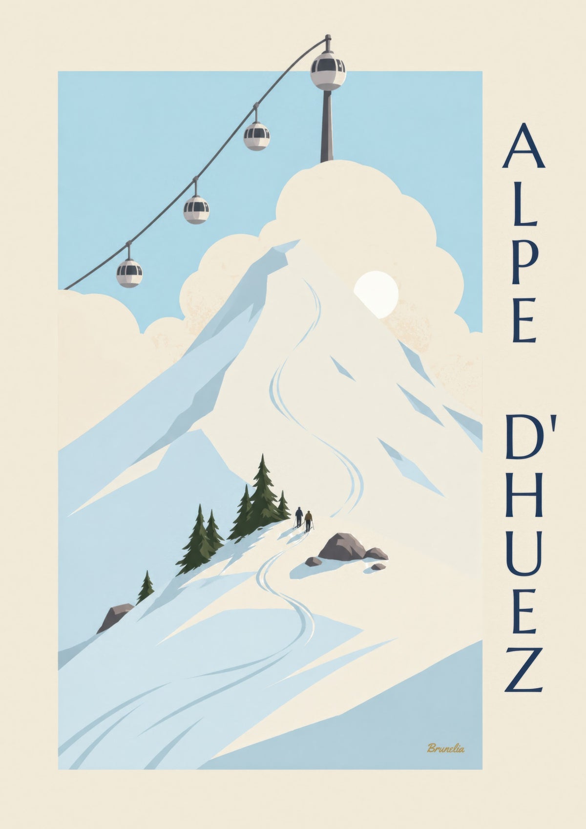 Alpe d’Huez egg gondolas above the slopes poster