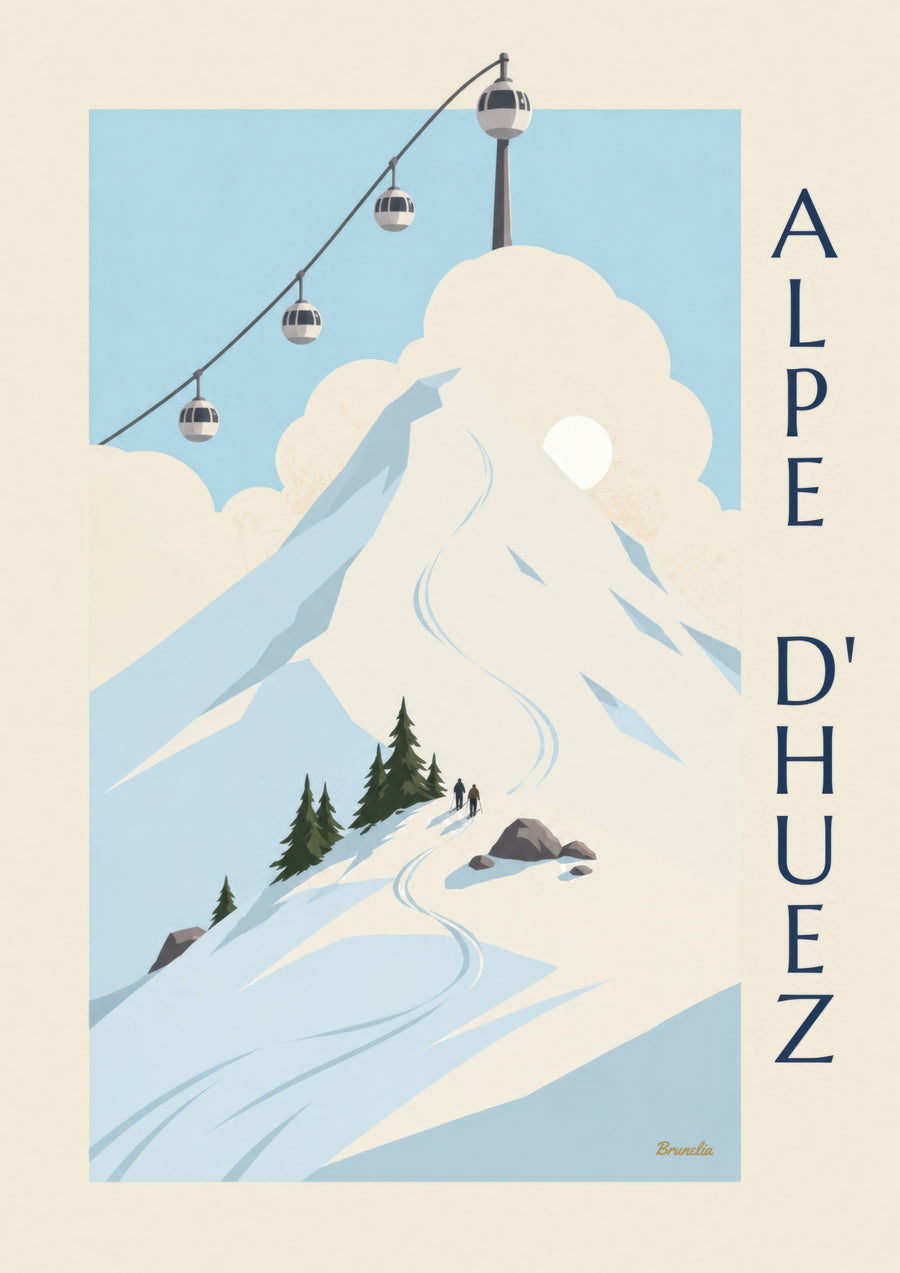 Alpe d’Huez egg gondolas above the slopes poster
